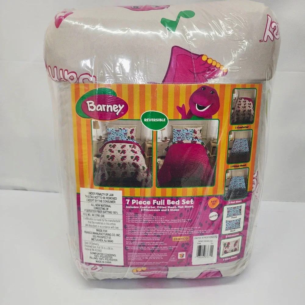 Barney Choose Love Full 7-Piece Reversible Comforter Set Sheets & Shams